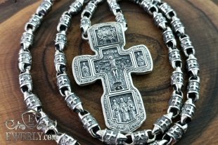 Silver designer chain with a large cross, фото